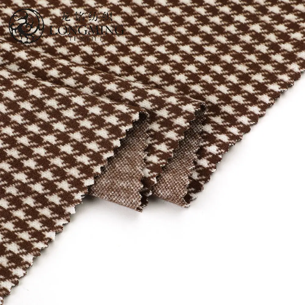 Penjualan Laris Brushed Knit 100% Poliester Pola Tekstil Duotone Kain Gigi Anjing untuk Jatuh Blazer dan Mantel