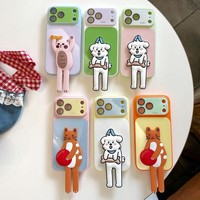 Coque de téléphone portable tendance avec motif animaux amusants et bandes néon, support intégré, pour iPhone 17 16 15 14 Pro Max, motif chien de dessin animé mignon, coque arrière avec support