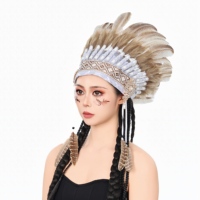 Coiffe tribale indienne personnalisée en plumes véritables pour Carnaval, Festival, Cosplay, Scène, Danse, Fête, Costume