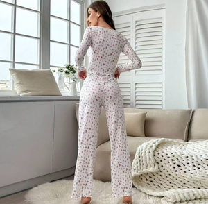 ชุดนอนผู้หญิงสองชิ้นลายพิมพ์สไตล์ยุโรปอเมริกัน เอวยางยืด - Product Image 4