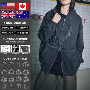 Sudadera con Capucha KingSen Personalizada con Logotipo Bordado, Unisex, con Cierre de Cremallera Bidireccional, Estampado Invernal, Estilo Urbano, Patchwork, 100% Algodón Ecológico - Product Image 2