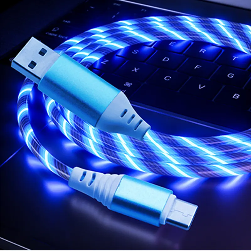 Nuovi arrivi 2.4A TPE cavo USB a ricarica rapida cavo scorrevole per Samsung USB c/Micro/8in Led luminoso per cavo iphone