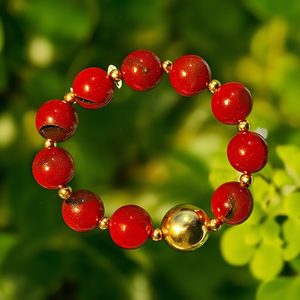 Fashion Beaded <b>Bracelet</b> 316L Stainless Steel PVD Gold Plating Sustainable Resistant <b>Red</b> Beads Stretch <b>Bracelet</b> - Product Image 3