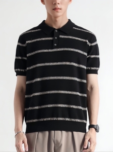 Camisa de Golf Ligera Informal, Polo de Punto, Camiseta de Punto a Rayas para Hombre, Fabricante de Suéteres de Punto, Mangas Cortas - Product Image 3