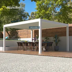 AlunoTec Pergo-Lux 12X16 10X13 Pergola Ukuran Kustom Struktur Louver Atap dengan Lampiran