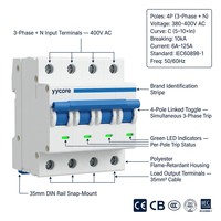 Yycore 4P MCB 220V 10kA ADB7-63 Courbe C 6A-125A Industriel IEC60898-1 CE CB CCC PA66 Ignifuge IP20 Protection 50/60Hz