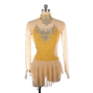 Women Long Sleeve Neck Halter Lyrical Dance Costume Jazz Latin Ice Skating Ballet Dance Dress Performance Wear