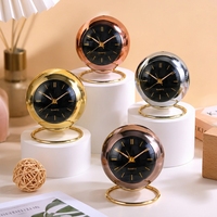 Réveil analogique sphérique rétro en métal avec fonction veilleuse, horloge de table à quartz pour la maison et le bureau