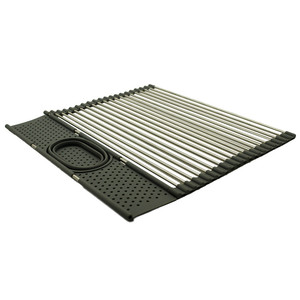 Égouttoir de comptoir de cuisine à poser sur l'évier, en acier inoxydable et silicone, organisateur de vaisselle enroulable en acier inoxydable pour séchage rapide - Product Image 4
