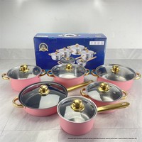 Ensemble de casseroles 12 pièces, poêle, marmite, casserole, poignée or orange, couvercle en verre, compatible induction et gaz, cuisine