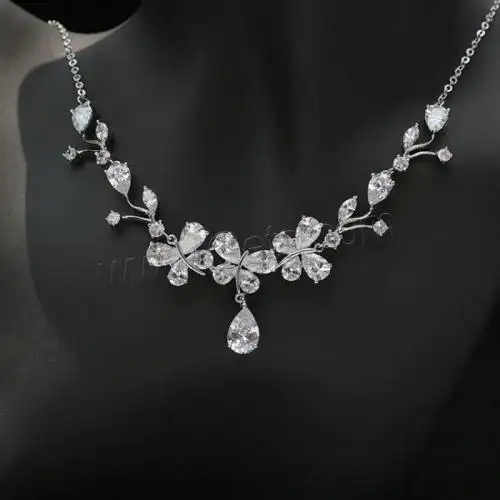 Set Perhiasan Modis Trendi Berlapis Warna Perak Micro Pave Cubic Zirconia Zinc Alloy untuk Wanita 350Mm 1618530