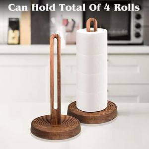 Wooden Upright <b>Paper</b> Towel Holder Round Solid Wood Minimalist <b>Kitchen</b> Storage Multi Function - Product Image 4