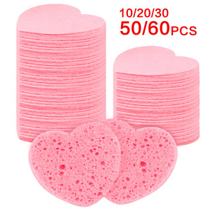 Éponges nettoyantes pour le visage en coton de pulpe de bois en forme de cœur, multicolores, jetables, pour le démaquillage et usage général - Product Image 3