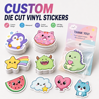 Autocollants en vinyle découpés sur mesure, imperméables, motifs Kawaii, avec carte arrière et emballage en sac OPP, pour cadeaux d'enfants, scrapbooking, fêtes, OEM ODM