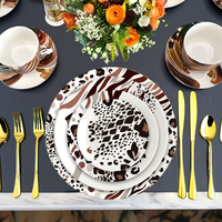 Service de vaisselle en céramique à imprimé animal, motif léopard et zèbre, assiettes en porcelaine pour mariage, fête, événement, décoration de table