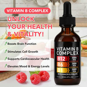 טיפות נוזליות של קומפלקס ויטמין B אורגני מותג פרטי של Ausreson, תוספי תזונה טבעיים של <span class=keywords><strong>B1</strong></span>, <span class=keywords><strong>B6</strong></span> ו-<span class=keywords><strong>B12</strong></span> לחיזוק הבריאות - Product Image 2