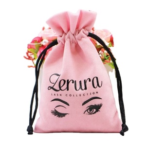 Emballage textile avec logo personnalisé - Pochette en velours avec cordon de serrage pour cils et bijoux, étiquette privée pour usage individuel - Product Image 1