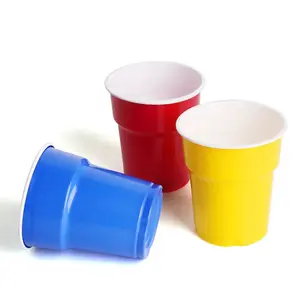 环保双壁迷你红色派对喜好杯一次性塑料PP派对杯饮用啤酒杯可堆叠派对
