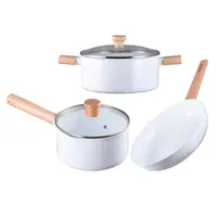 Double-sided Ceramic Non-stick Pot Japanese Style White Wood Grain