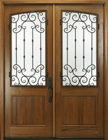 Portes d'entrée doubles circulaires de luxe en acajou pré-montées CBMMART