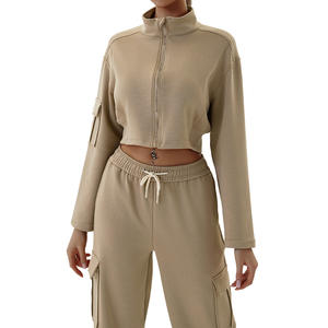 Pour Amazon européen américain automne hiver Vintage Sportswear femmes décontracté sport costume lâche cordon <span class=keywords><strong>Jogging</strong></span> Yoga 2 en 1 - Product Image 2