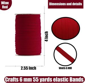 Cinta Elástica Plana Roja Vino de 6mm (1/4 de Pulgada) y 55 Yardas, Resistente y Elástica para Coser Pantalones, Ropa, Bandas para el Cabello y Manualidades DIY - Product Image 2