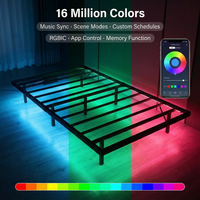 Lit plateforme Queen/King Size avec ports de charge USB, bande lumineuse LED, cadre de lit en métal flottant robuste