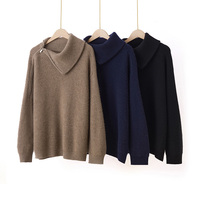 Pull en cachemire pour femme, col à revers, demi-fermeture éclair, épais, idéal pour l'automne et l'hiver.