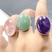 Bague ajustable en pierres précieuses naturelles 18*25mm, prix d'usine en gros, obsidienne noire, améthyste, opale, pour femmes et hommes