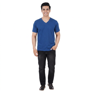 T-shirt en coton 100% confortable et doux en gros, T-shirt uni, impression numérique personnalisée, logo, T-shirt bleu, T-shirt vierge pour homme - Product Image 1