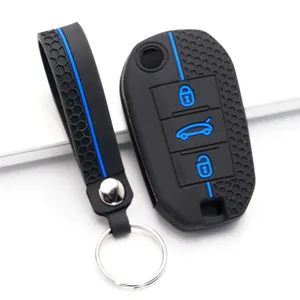 Coque de clé de voiture en silicone, porte-clés pour <span class=keywords><strong>Peugeot</strong></span> <span class=keywords><strong>2008</strong></span> 308 T9 208 pour Citroën Berlingo <span class=keywords><strong>2019</strong></span> C3 Cactus Picasso C4l C5 X7 C8 - Product Image 2