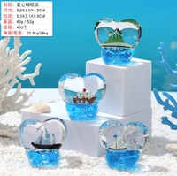 Objet décoratif Cœur d'amour imprimé à l'huile Série Océan - Bateau flottant dans du sable liquide sur table - Cadeau créatif en acrylique