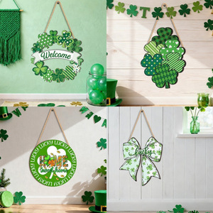 Green Four Leaf Clover Wooden Hanging <b>Decor</b> Round Die Cut St Patrick's Day Party <b>Wall</b> Decoration - Product Image 1