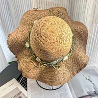Sombrero de Paja Rafia Hecho a Mano con Crisantemos Tejidos, Sombrero de Sol para Mujer, Verano, Playa, Vacaciones, Versátil, Ala Ancha, Protección Solar