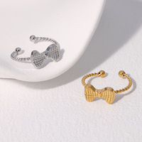 Bague ouverte en acier inoxydable plaqué or, étanche, minimaliste, avec nœud élégant, style Ins, simple et tendance, ne ternit pas