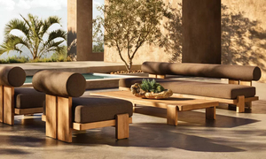 Sofá de exterior de madera de teca maciza con acabado natural para jardín, ideal para proyectos de villas y hoteles de alta gama. - Product Image 6