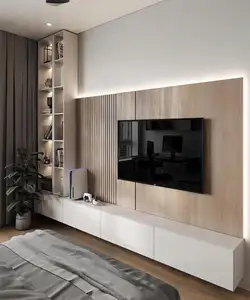 KEJIA basit Modern tasarım TV standı dahili ışık şeridi birim duvara monte ahşap oturma odası TV dolapları