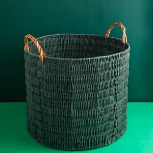 EAGLEGIFTS-cesta de paja de estilo europeo personalizada, canasta tejida de ratán verde Natural hecha a mano con asas, venta al por mayor
