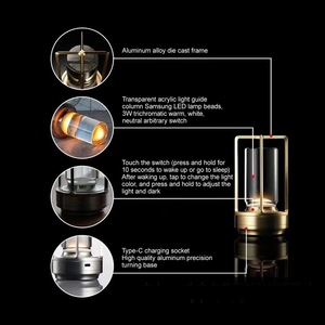 BFモダン充電式ポータブルLEDテーブルランプタッチセンサー調光式コードレスデスクライトキャンプ用バッテリーアルミ20ホテル - Product Image 2