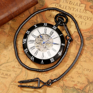 Orologio da Tasca Meccanico Automatico di Lusso con Catena, Numeri Romani Scheletrati Stile Steampunk, Ciondolo per Uomo, Regalo per Papà - Product Image 4