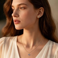 Collier et bague ouverte élégants en argent sterling S925 plaqué or 18 carats avec pendentif œil porte-bonheur en zircon pour femme - Vente en gros