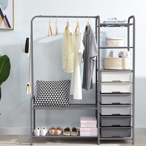 New Design Modern Steel Frame Coat & Shoes Rack Hang Clothes Storage Shelf Rack 6 Storage Box for Bedroom