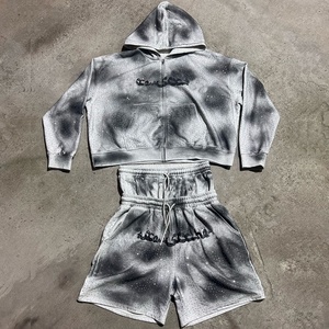 Custom Tracksuit Streetwear Sweatsuit Unisex Sun Faded Jogger <strong>Sets</strong> Graphic Print All Over Rhinestone <strong>Shorts</strong> <strong>Hoodie</strong> <strong>Sets</strong> <strong>Men</strong> - Product Image 3