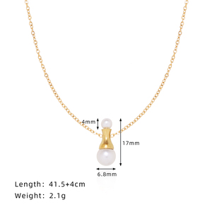 Collar con Colgante de Perla de Acero Inoxidable, Cadena Minimalista de 41.5+4cm, Joyería para Mujer, Perla de Imitación Plateada - Product Image 2