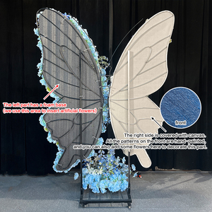 Panneau de fond moderne en soie bleue mystérieuse à motifs floraux et papillons, parfait pour les décorations de mariage et d'anniversaire - Product Image 2