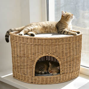 <span class=keywords><strong>Cama</strong></span> para Mascotas Multifuncional de Mimbre de Ratán Natural Hecha a Mano, Cesta de Almacenamiento para Gatos, Venta al por Mayor - Product Image 3