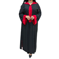 Kadın Büyük Beden Puantiyeli Abaya Uzun Kollu Bağlamalı Yaka Yerlere Kadar Uzun Tesettür Elbise Yırtmaçlı Orta Doğu Stili Günlük Giyim Dikişsiz %100