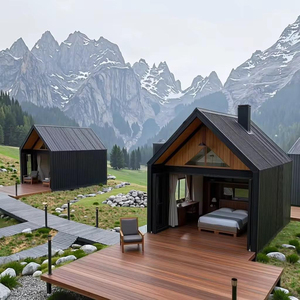 Casa Container Modulare Prefabbricata Eco-Respirabile, Cabina in Metallo Nero a Forma di A <span class=keywords><strong>per</strong></span> Glamping, Campeggio, Piccolo Motel, Hotel - Product Image 4