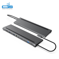 Stasiun Dok 12 In 1 Tipe C Ke Lan Ethernet HD USB3.0 PD Pengisi Daya Audio Usb-C Dock Laptop Hub USB