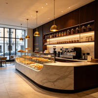 Gebogene Acryl-LED-beleuchtete Bäckerei-Vitrine, Komplette Bäckerei-Einrichtung, Gewerbliche Raumtemperatur-Brot- und Kuchenvitrine nach Maß